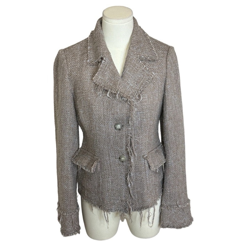 IRENE VAN RYB Dusty Pink Blue Blazer size 38 Small‎ S Buttons Jacket Frayed Work